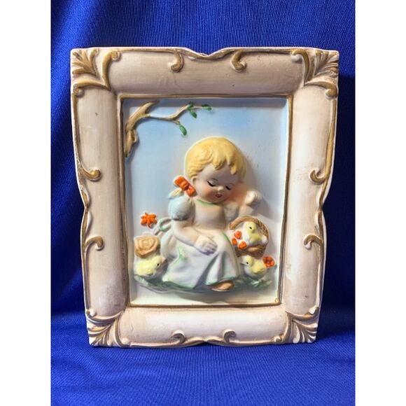 Set of 4 Vintage Ceramic Dimensional Pictures of Boys and Girls Japan - Picture 4 of 11